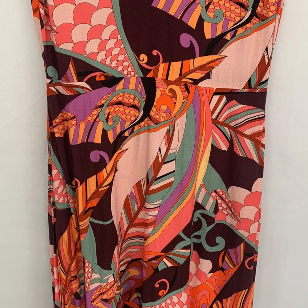 Saint + Sofia Jocelyn Cap Sleeve V-Neck Midi Dress Paisley Retro Red Palm Size 4 - Picture 5 of 16